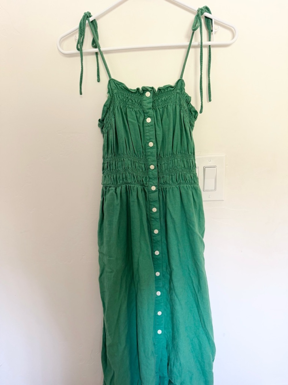 Universal Thread Green Smocked MIDI/Maxi Dress Tie-Strap Button Front Sundress
